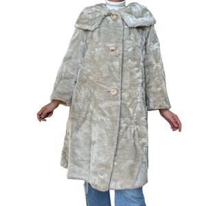 Vintage Plush Cream White Faux Fur Coat Borgana Deluxe Classic Woman Size Medium